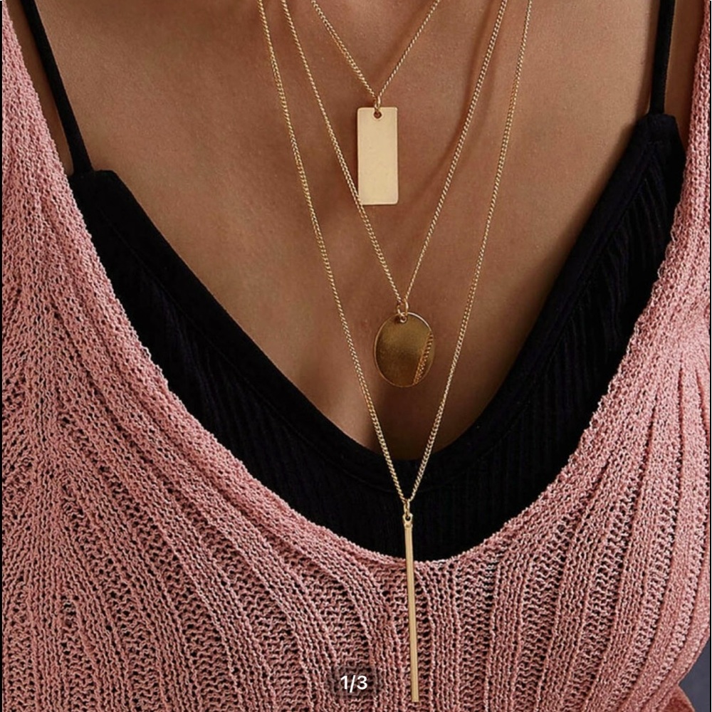 NEW Bar & Disc Charm Layered Necklace